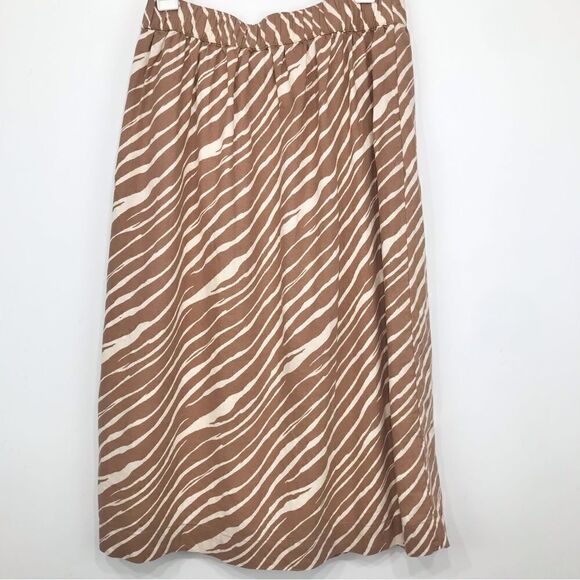 A New Day Khaki Cream Zebra Stripe Linen Blend Midi Wrap Skirt NEW - Picture 9 of 16